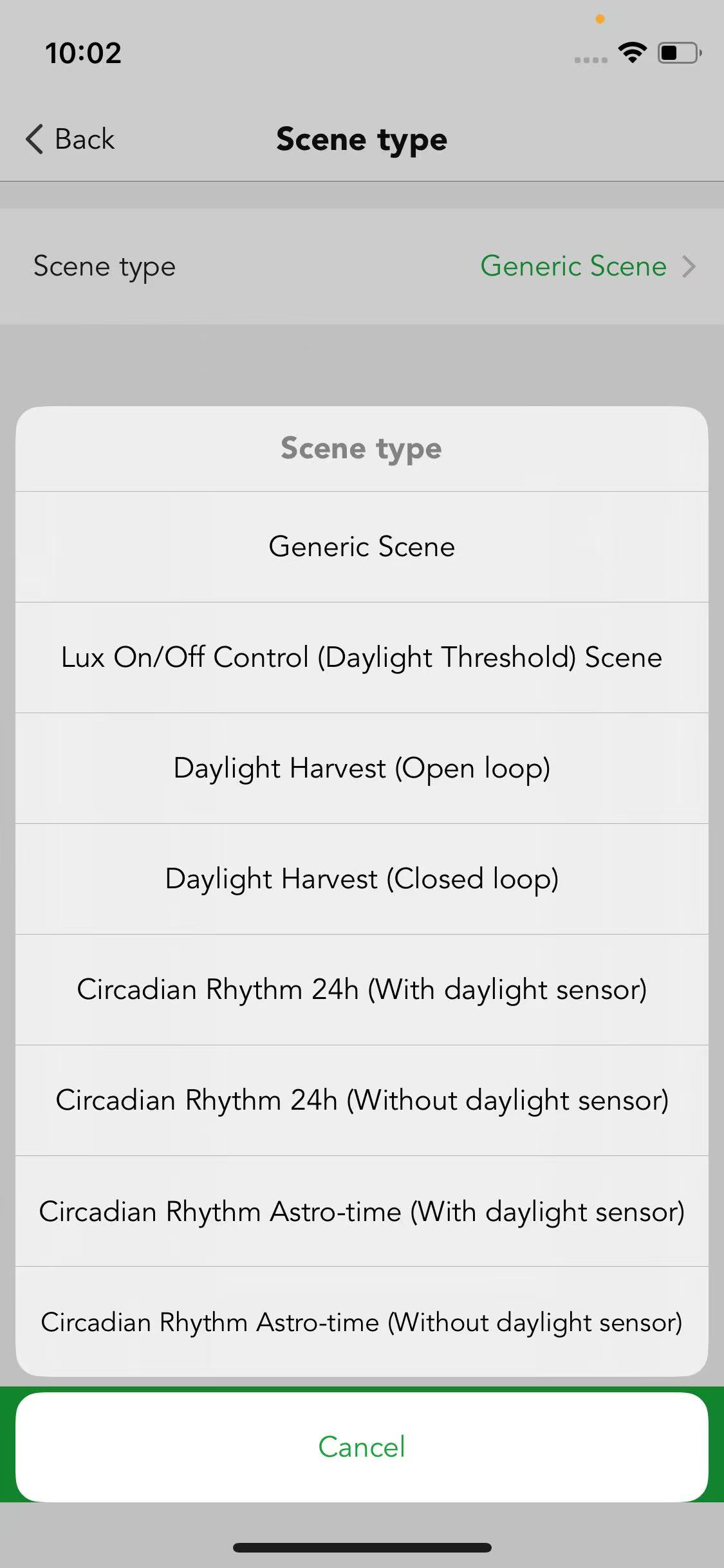 Lighting scene selection for industrial activities