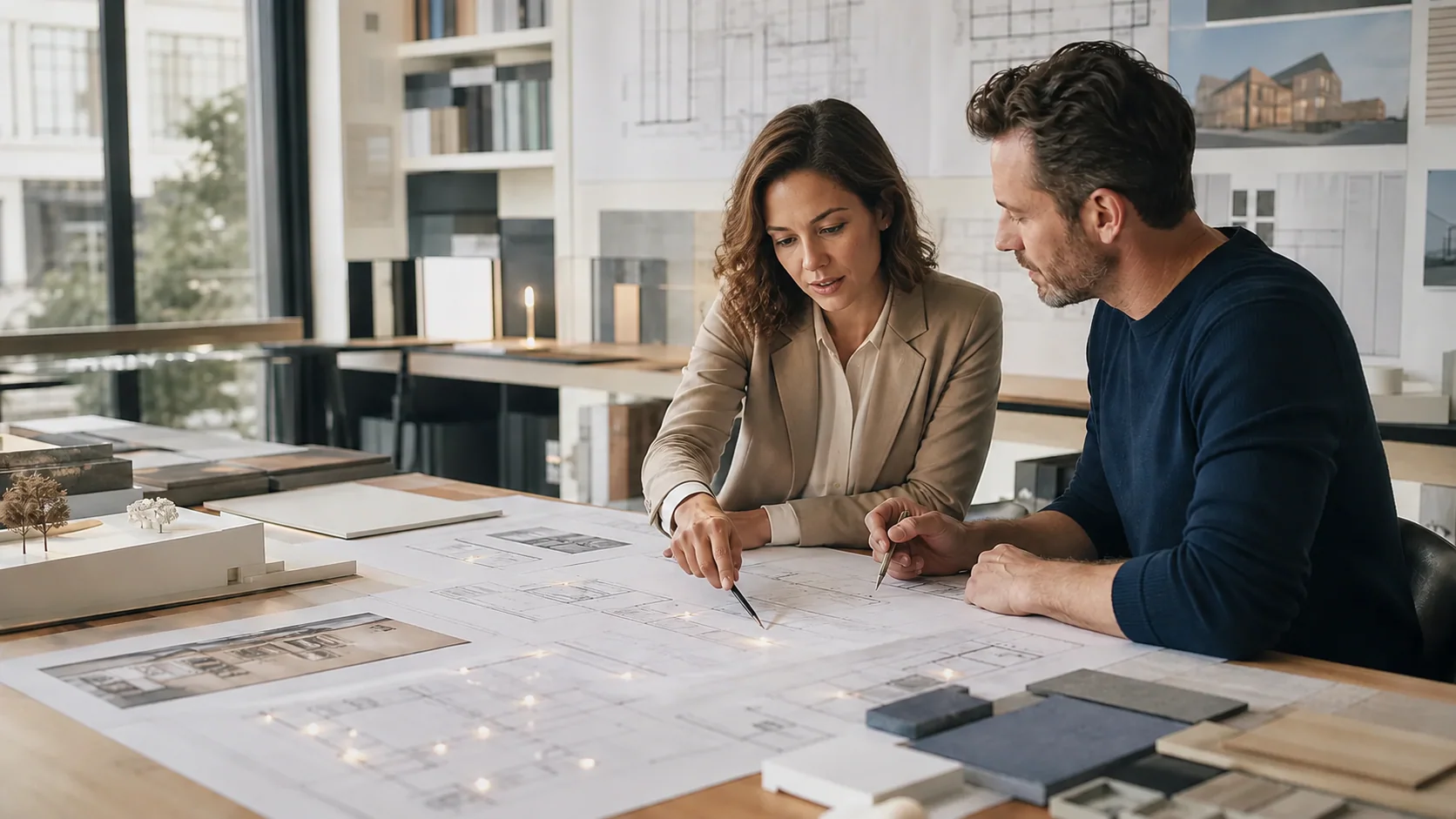 Building-services specifier reviewing a connected-control design